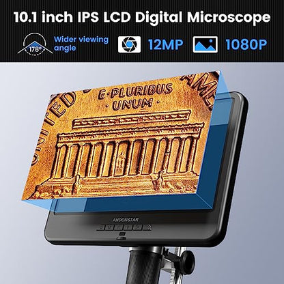 Andonstar AD210 10.1 Inch LCD Digital Microscope for Soldering, Coin - size: 10.1 Inch+Traditional Stand