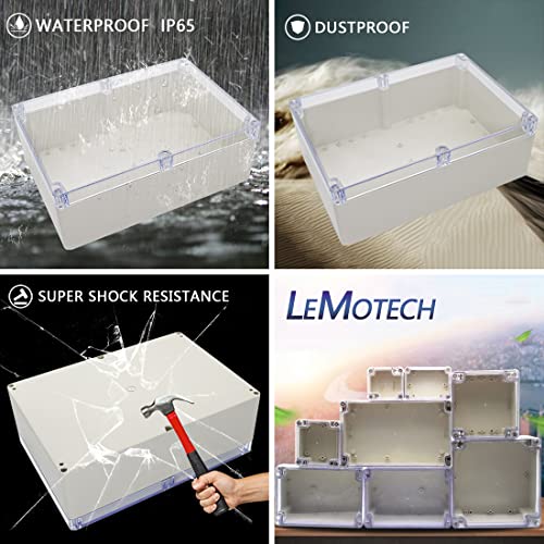 LeMotech ABS Plastic Junction Box Dustproof Waterproof IP65 Electrical Enclosure Box Universal Project Enclosure Grey with PC Transparent Clear Cover 10.4 x 7.2 x 3.7 inch (263 x 182 x 95 mm) - size: 10.4" x 7.2" x 3.7"