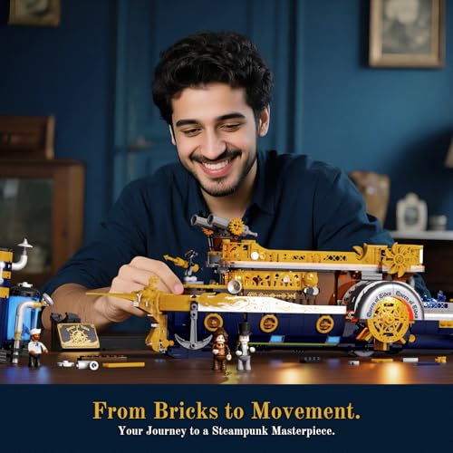 Lumibricks Steampunk Steamship Lighting Building Bricks Set - Steamboat Model Pirate Ship Destroyer Playset Collection Display kit with Minifigures 1792 Pcs for Adults & Teens & Steampunk Lovers
