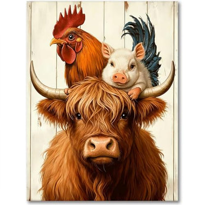 Diamond Art Kits for Adults,Highland Cattle Diamond Painting Kits 12X16 in - color: Highland Cattle Chickens and Pigs