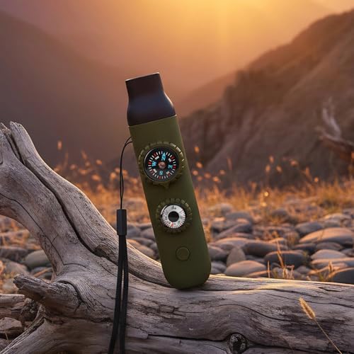 Multifunctional Survival Emergency Whistle for with Compass Hiking Survival, Thermometer & Neck Lanyard | Emergency Safety Gear for Hiking, Camping, Kayaking, Boating, Climbing - color: army green2pcs