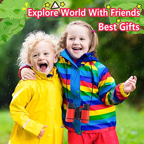 Kids Binoculars Best Gifts for 3-12 Years Boys Girls High-Resolution Optics Shockproof Mini Compact Binocuolar Toys Folding Small Telescope for Bird Watching Camping Outdoor Play - color: Red