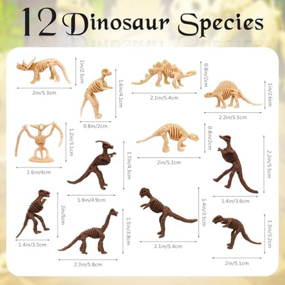 60 PCS Dinosaur Fossil Skeletons, Assorted Dinosaur Skeleton Toys Figures, Dino Bones for Science Play Dino Sand Dig Party Favor Decorations