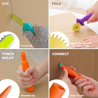 Kibbidea Cardboard Cutter for Kids, Cardboard Construction Tool Kit - size: 98 PCS