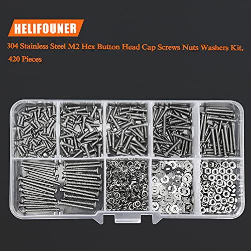 HELIFOUNER 420 Pieces M2 x 6mm /8mm /10mm /12mm /16mm /20mm, 304 Stainless Steel M2 Countersunk Socket Cap Screws Nuts Washers Kit - size: ['M2']