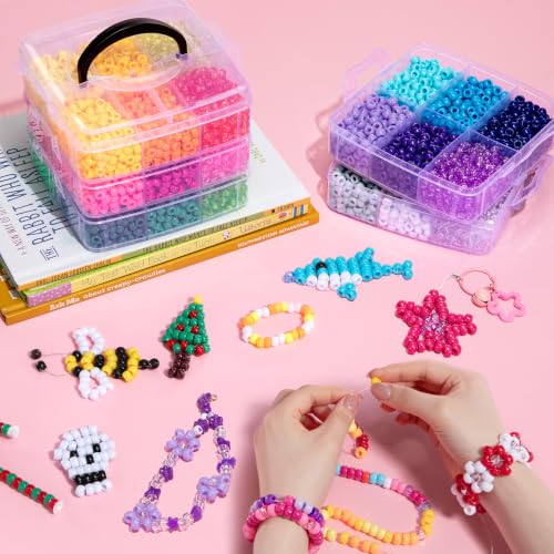 Simetufy 6000Pcs Pony Beads 30 Colors Kandi Beads Bulk for Bracelet Making