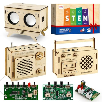 LUCKY GUESS 3-in-1 STEM Kit DIY Radio Recorder Speaker Gift for Teens - style: 3 in 1 Set of Radio, Recorder, Bluetooth