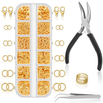 Anezus 1200PCS Jump Rings for Jewelry Making Kit, Gold, Jewelry Making Supplies and Necklace Repair, Modern Style, Small Size, Not Foldable - color: Gold