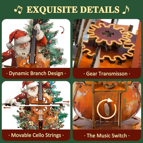 3D Wooden Puzzle Music Box for Adults-Christmas Cello Puzzle - color: Christmas Cello Puzzle