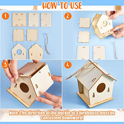 Juexica 15 Pcs DIY Wooden Birdhouse Kit for Kids to Paint Craft Art Modern - color: Modern