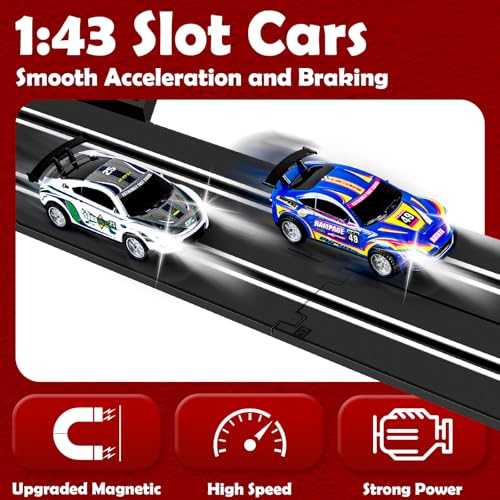 30 FT Slot Car Race Tracks Sets Toys for Ages 8-10,1:43 Dual Race Car Track