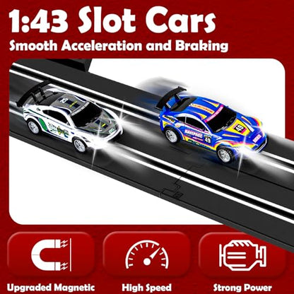 30 FT Slot Car Race Tracks Sets Toys for Ages 8-10,1:43 Dual Race Car Track