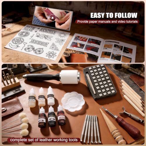 Leather Working Kit with Cowhide and Paint Set - color: brown+