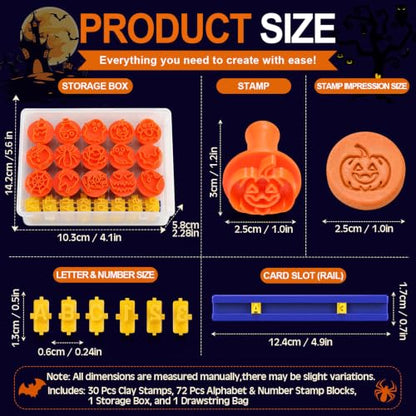 30 Pcs Halloween Clay Modeling Stamp Set 72 Letters with Box - style: Halloween