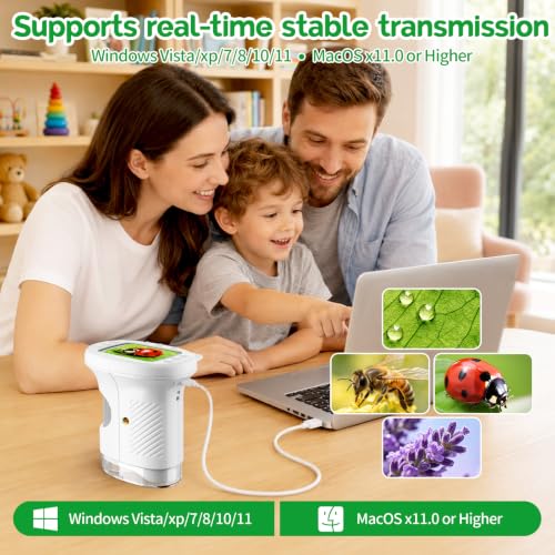 WINWEND Pocket Kids Microscope 1000X Handheld Microscope for Photo and Video Portable Science Kits STEM Toys – Christmas/Birthday Gifts for Girls & Boys Ages 3-12(White) - color: White