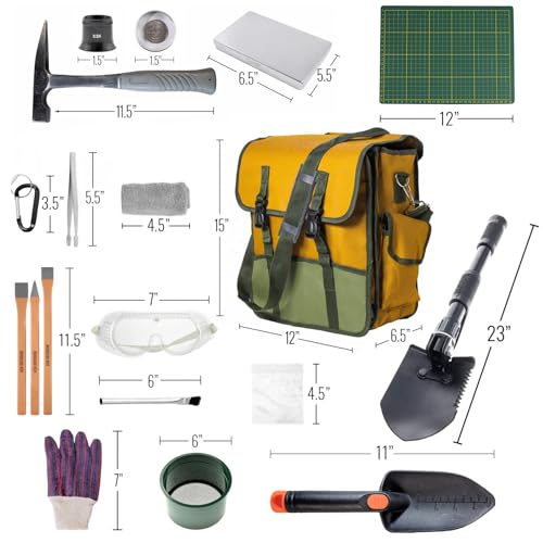 ASR Outdoor 38pc Deluxe Geology Rock Hounding Kit with Mining Tools and Carry Bag - size: 38pc