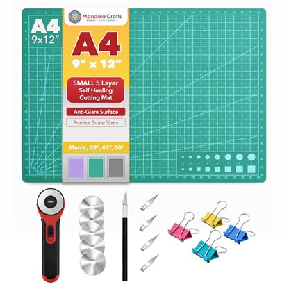 Mandala Crafts Self-Healing Green 9" x 12" A4 Cutting Mat Kit for Sewing - color: Green Combo, size: 9 x 12 Inches Mat Combo
