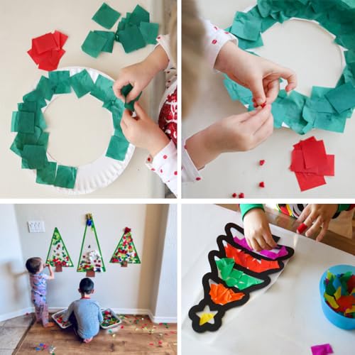 3000 Pcs Christmas Red Green White Tissue Paper Squares 1.2" Tissue Paper Confettis Round Circle 1" for Kids DIY New Year Holiday Tree Ornaments Wreaths Cone Scrapbooking Decors