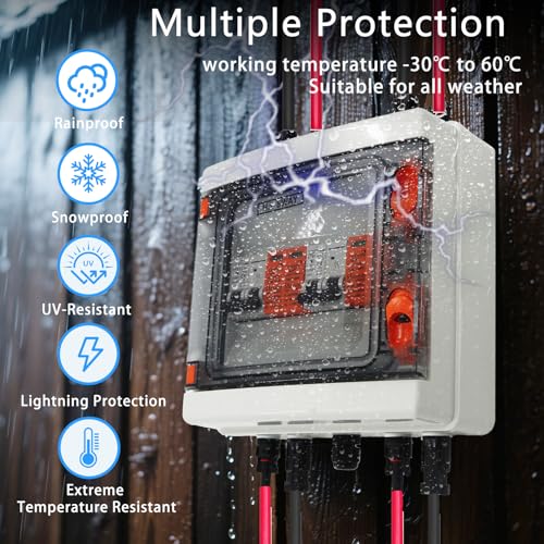 Solar Disconnect Switch, PV Combiner Box 2 String 1000V 40A Solar Surge Protector, IP65 Waterproof, Plug & Play Outdoor Solar Panel System - size: 2 String 2in2out