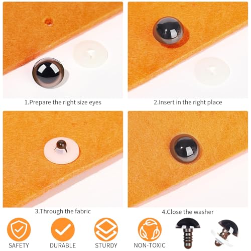 80pcs Safety Eyes for Amigurumi with Washers 10/12/16/18mm Brown Plastic Safety Eyes for Crochet Craft Dog Safety Eyes Gift for Crochet Lovers Halloween Decorations Stuffed Animals Crafting - size: 10-18mm