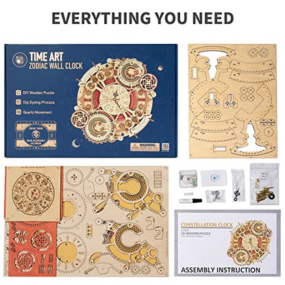 ROBOTIME 3D Wooden Puzzles for Adults, Models for Adults to Build Wooden Steampunk Clock Kit, DIY Mechanical Wall Quartz Aesthetic Room Decor Unique Gift