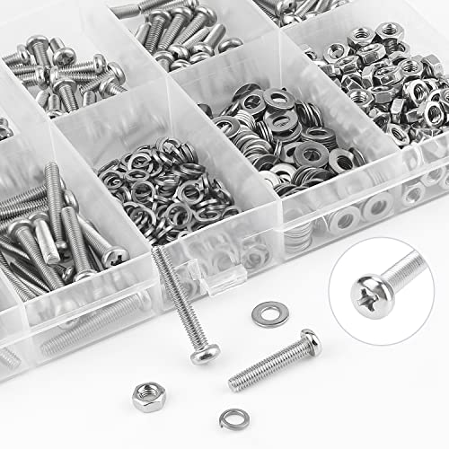 HELIFOUNER 560 Pieces M3 x 4mm /6mm /8mm /10mm /12mm /16mm /20mm, Phillips Pan Head Machine Screws, Metric Screws Bolts Washers Nuts Kit, 304 Stainless Steel - size: M3, style: Phillips Pan Head