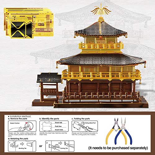 Piececool 3D Metal Model Kits for Adults, Kinkaku-ji Golden Pavilion Model Building Kits, Challenging 3D Puzzles for Stress Relief DIY Craft Kits - style: Kinkaku-ji