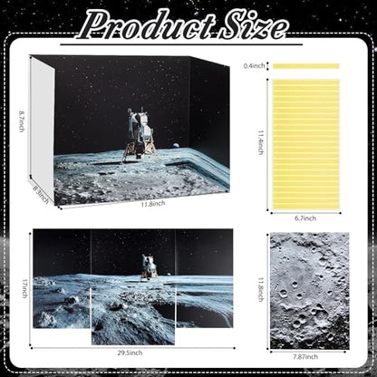 AmazingSpark 2 Set Moon Landing Themed Diorama Box and Lunar Surface Texture Decor, Moon Diorama Project Supplies Set, Cardboard Display Case Kit & Sticker with Double Sided Tapes for DIY Crafts - style: Moon Landing