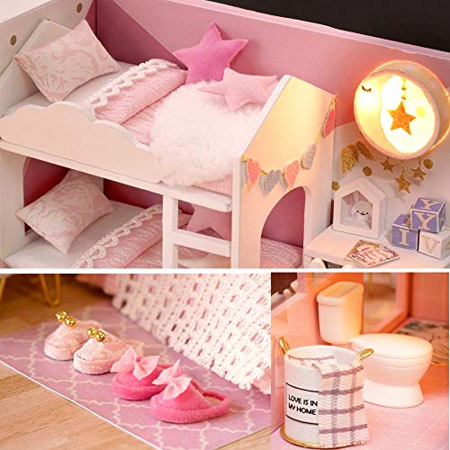 MAGQOO 3D Wooden Dollhouse Miniature DIY House Kit with Furniture,1:24 DIY Dollhouse Kit Dust Proof Included (Dream Angel) - color: Dream Angel