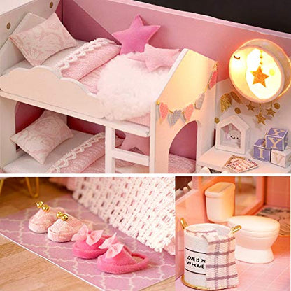 MAGQOO 3D Wooden Dollhouse Miniature DIY House Kit with Furniture,1:24 DIY Dollhouse Kit Dust Proof Included (Dream Angel) - color: Dream Angel