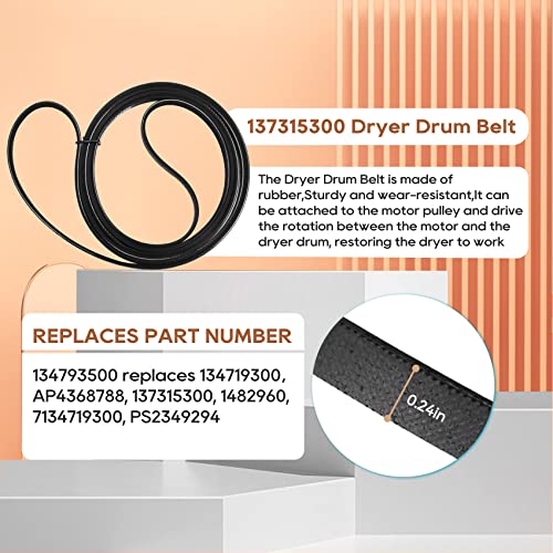 Dryer Repair Kit Compatible With electrolux Dryers Includes 137315300 Dryer Belt and 134793500 Idler Pulley replaces 134719300, 134793511, EAP16227173, Figure 7 Shows More Models