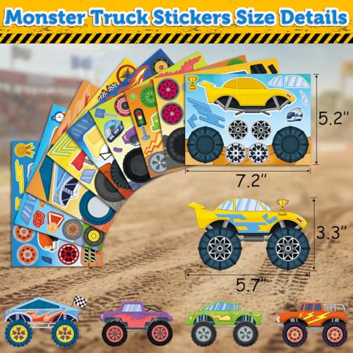 LINAYE 45 Sheets Monster Truck Stickers for Kids Toddlers, Make Your Own Monster Truck Stickers Birthday Party Favors Activities Goodie Bag Filler Crafts for Kids Classroom - style: Monster Truck 45 Sheets