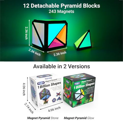 TOSY Magnet Pyramid Glow - 1 Cube Transforms into 1 Billion Shapes, 12 Pieces, 243 Rare Earth Magnets, Glowing, Holographic Design Magnet Tiles Creative Puzzle STEM/STEAM Toy - color: Glow (Set of 1)