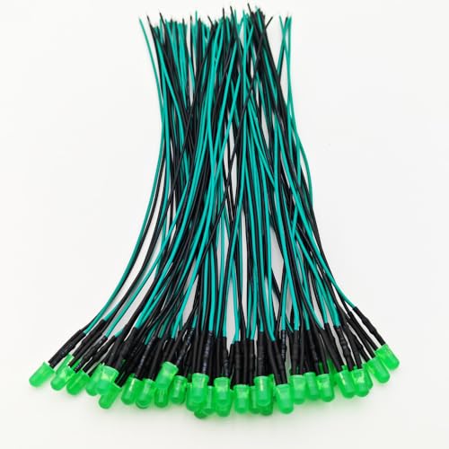 Gebildet 50pcs 110VAC 5mm Green LED Lights Emitting Diodes, Prewired 7.9 Inch V LED Light Diffused Colored Lens Small LED - color: Green-5mm-110V