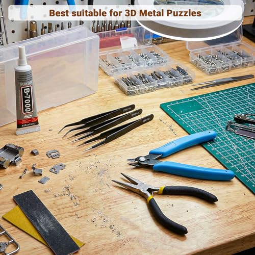 DIY Model Tools Kit 6Pcs Hobby Building Tools kit Plier Sets with Needle-Nose Pliers,Wire Cutters/side pliers,adhesive,3 tweezers for Model Building Repairing and Fixing DIY Craft Kit with Plastic Box
