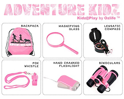 Adventure Kidz - Outdoor Exploration Kit, Binoculars with Case, Flashlight, Compass, Whistle, Magnifying Glass, Backpack, Bundle (21 Items)