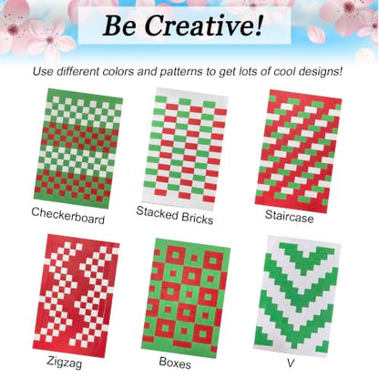 15 Christmas Paper Weaving Project • Anxiety Relief PaperCraft • DIY Placemats with ¾-inch Paper Strips and 9x14-inch Mats • Beginner Learn to Weave • Home and Classroom Decor (Red White Green) - color: Red White Green