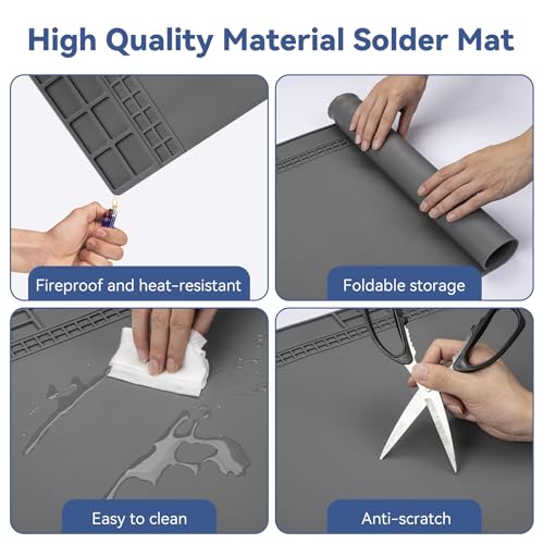 Kaisi Extra Large Soldering Mat, 932°F Heat Resistant Silicone Solder Mat - color: Grey, size: 27.6'' x 15.7''