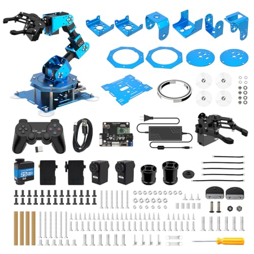Robotic Arm for Arduino Coding Programming 6DOF Hiwonder-xArm1S STEM Educational Building Robot Arm Kits, 6 AXIS Full Metal Robotic Arm Wireless Controller/PC/App/Mouse Control Learning Robot - style: Hiwonder-xArm1S