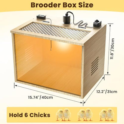 Brooder Box for Chicks, 16 Inch Wooden Chicken Brooder Box with 75W Heat Lamps, Thermometer and Tin Foil, Poultry Breeding Kit, Ideal for 3-5 Newborn Chick Duck Quail Bird Hamster, Small