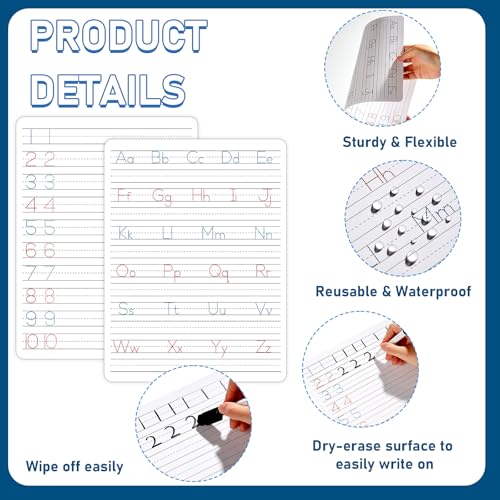 24Pcs Handwriting Practice Double Sided Cardboard for Student ABC Alphabet Tracing Dry Erase Whiteboard Letters Numbers Writing Paper Cardboard for Teacher Teaching Tool Portable12 x 9" - style: ABC Alphabet Tracing & Numbers