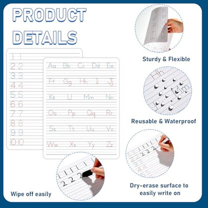 24Pcs Handwriting Practice Double Sided Cardboard for Student ABC Alphabet Tracing Dry Erase Whiteboard Letters Numbers Writing Paper Cardboard for Teacher Teaching Tool Portable12 x 9" - style: ABC Alphabet Tracing & Numbers