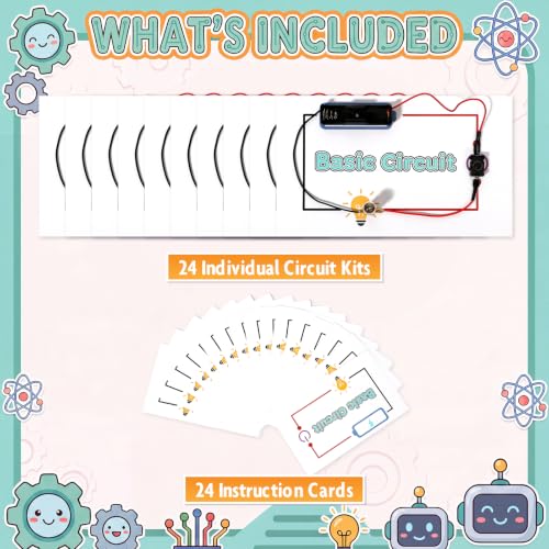 Soulchen 24 Sets STEM Electric Circuit Kit Bulk Basic Circuits Science Bulb Light Experiments for Beginners STEM Projects Circuit Board Building Kits Teaching Teachers Parents Experiment Educational