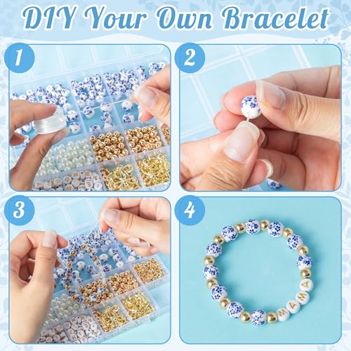 OSNIE Blue Ceramic Beads for Jewelry Making- 681 Bow Pearls Letters DIY Kit - color: Blue
