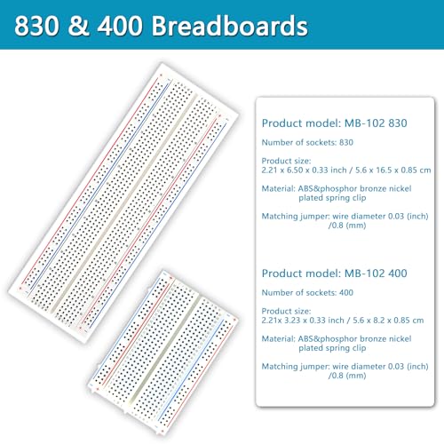 560Pcs Breadboard and Jumper Wire kit PCB Circuit Board Assortment 14 Different Lengths with breadboard，Tweezers，Alligator Clip Test Leads and Plastic Box - size: 560pcs Jumper Wires + 3pcs Breadboards