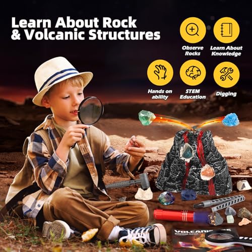 Woumserta Volcano Dig Kits for Kids 4-6 8-12, 10 Rocks Excavation Kit Toys - style: Volcano