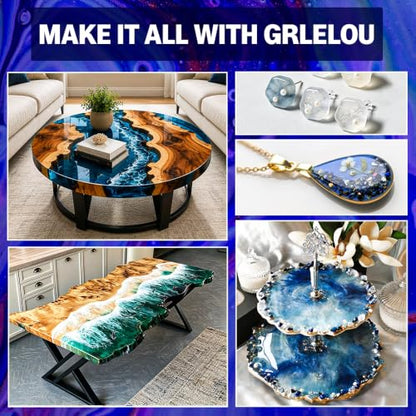 GRLELOU Epoxy Resin Kit 1 Gallon - No Yellowing & Less Bubble 2 Part Epoxy Resin for Beginners, 1:1 Ratio Art Resin for Wood Casting, Jewelry Making, Art Crafting & Countertop Coating (0.5Gal×2) - size: 1 Gallon