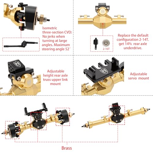 MEUS Racing Isokinetic 3-Section CVD Front and Rear Axles Maximum Steering Angle 52° Wider +5MM for Axial SCX24 Deadbolt C10 JLU Gladiator Bronco 1/24 RC Crawler Upgrade Parts (Anodized Gold) - color: Gold