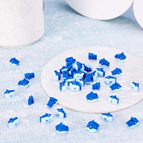 Elecrelive 200Pcs Dolphin Beads Blue Ocean Clay Beaded Bracelets Making Polymer Clay Accessories 7.5x9x4mm for DIY Bracelet Necklace Bracelet Earring Jewelry - color: Blue