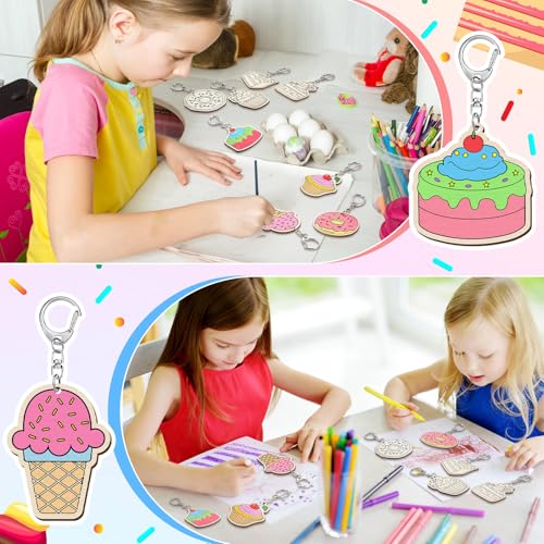 Trnayi 36 Pcs Dessert Unfinished Wood Keychain Color Your Own DIY Craft - style: Ice Cream